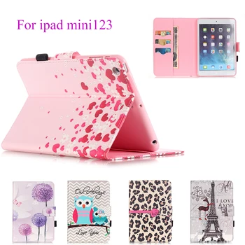 

Fashion Painted Flip PU Leather Case For Apple iPad Mini 1 2 3 Cover Cases Magnetic Card Slots wallet Protective Shell Capa Skin