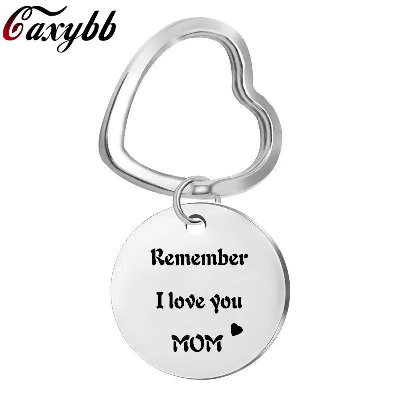 

Stainless Steel Heart Ring Mom Keychain "Remember I Love You Mom" Key Chain Keyforb Lettering Charm Mother Jewelry Gifts