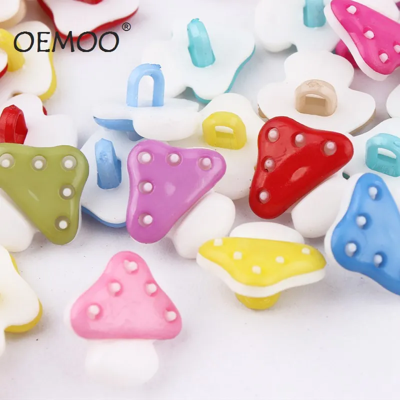 Mushroom plastic Buttons 100pcs Mixed Painted Designfor craft
