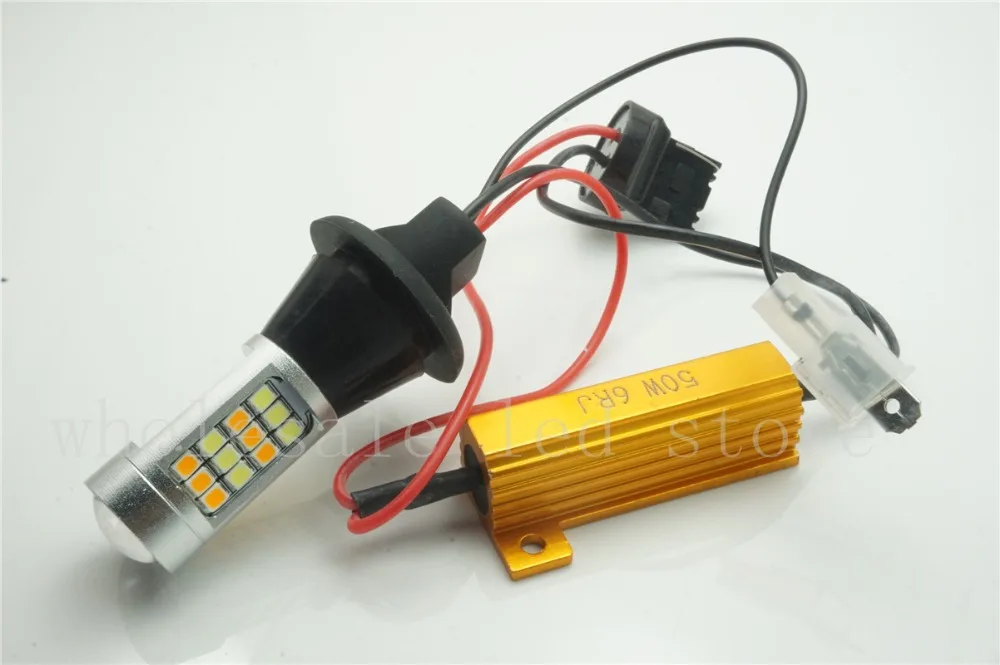 

2pcs T20 7440 LED Dual Color White/yellow Switchback LED DRL Turn Signal Light Error Free Canbus