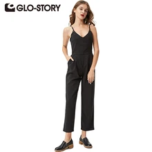 GLO-STORY летний женский комбинезон Мода v-образный вырез Комбинезоны с завышенной талией сексуальные без рукавов лодыжки длина брюки WYK-4235