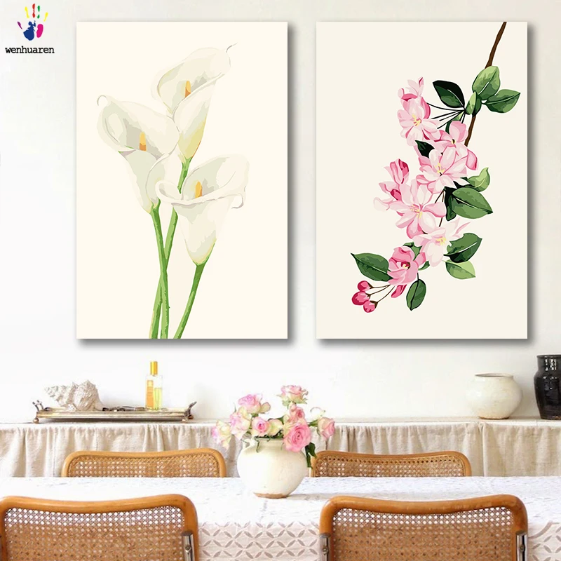 

DIY colorings pictures by numbers with colors Calla lily rose flower Small fresh picture drawing painting by numbers framed Home