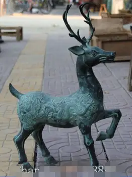 

22" Chinese Fengshui Bronze Auspicious Dragon Dragons Sika spotted deer Statue