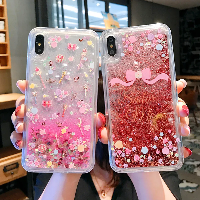 

Cute Cartoon Sailor Moon Magic Stick Glitter Sequins Phone Case for iphone X XR XS MAX 6 6S 7 8 Plus Soft TPU Back Cover Case