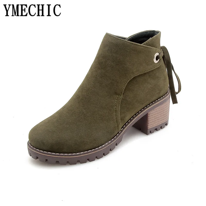 YMECHIC/2018 Женская Осенняя обувь черного и серого цвета на блочном каблуке женские
