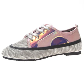 

HEE GRAND 2019 New Spring Platform Flats Women Bling Sneakers Faux Rhinestone Round Toe Creepers Casual Walking Shoes XWD7446