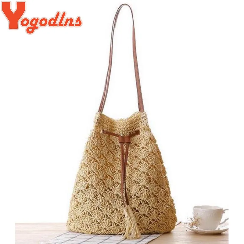 2017 New Women Summer Beach Bag Bohemia Straw Bucket Casual Bags for Women Shoulder Bag Big Bag