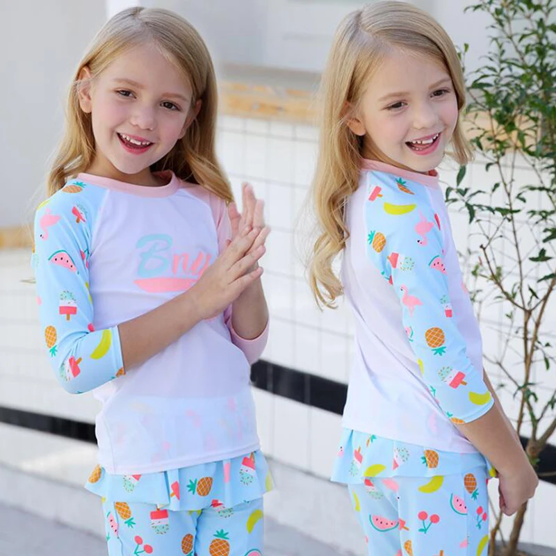 USEEMALL 2-10Y Girls Cartoon Print Swimwear Quick-drying Split Skirt Trousers Children Swimming Clothes UV Sunscreen Swimsuits | Спорт и