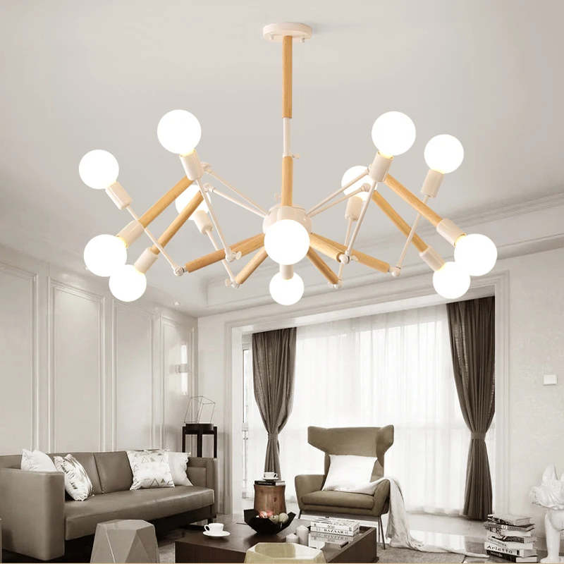 

Modern Woodrn Chandelier Adjustable Lamp Arm Spider Lustre White/Black Chandelirs Ceiling For Living Room Restaurant Bedroom