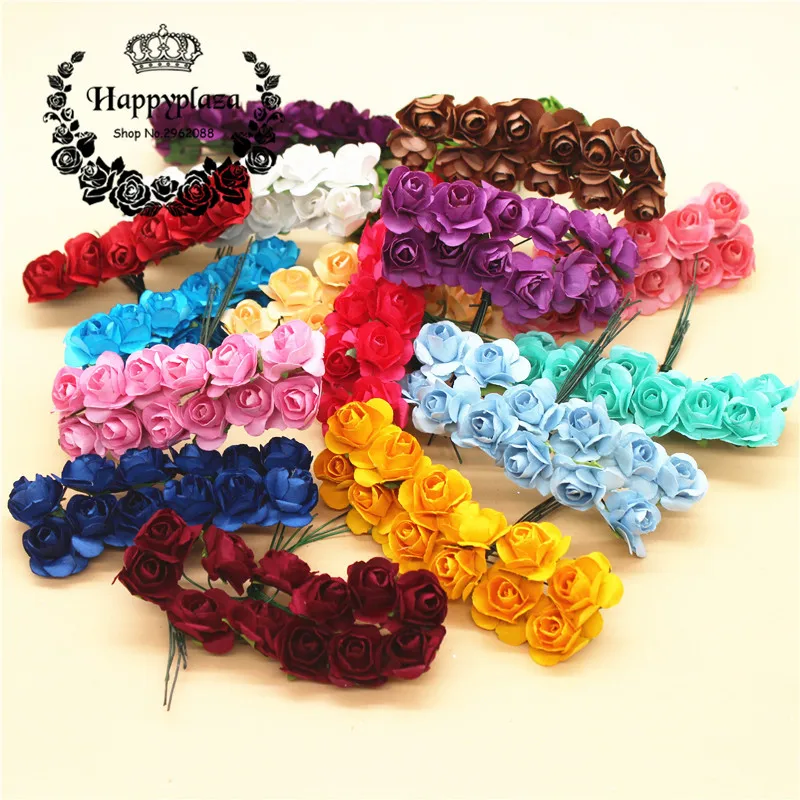 

144pcs/lot 1.5cm Small Paper Rose Handmade Artificial Flower for Wedding Decoration DIY Gift Box Wreath Craft Scrapbooking