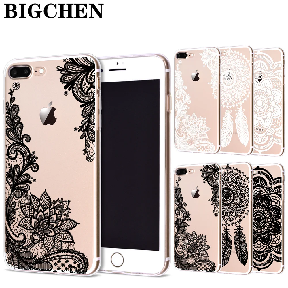 

Floral Lace Mandala Case For Coque iPhnoe X 8 7 6 6s Plus 5s 5 SE Soft TPU Silicone Phone Back Cover Coque fundas