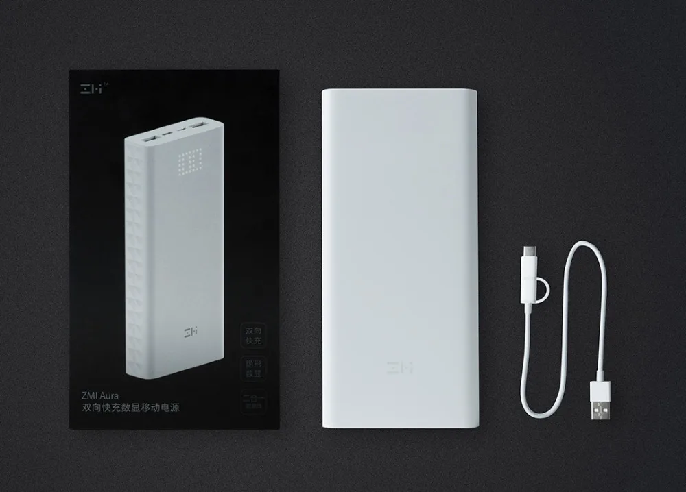 Xiaomi ZMI power Bank, 20000 мА/ч, портативная зарядка, внешняя батарея, цифровой дисплей, QC3.0, два USB power bank для телефона