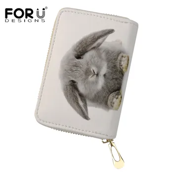

FORUDESIGN Cute Rabbit Printing Credit Business Card Holder Protector Organizer Card Wallet Leather 2019 CardHolder Zipper Bags