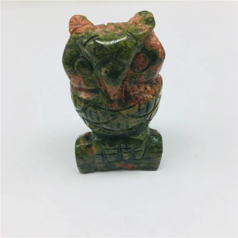 

natural crystal animal flowers and green stones Owl carved from
