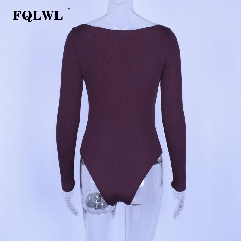 FQLWL с плеча с длинным рукавом Сексуальная Боди женские топы Playsuit Kintted черный комбинезон, сезон осень-зима Для женщин Комбинезоны