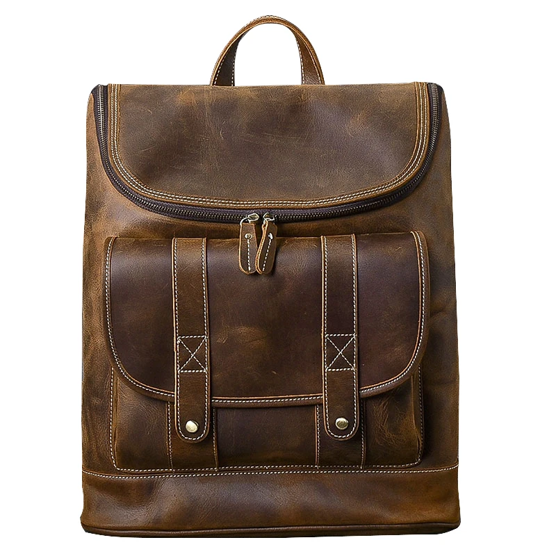 Большая вместительная мужская дорожная сумка, рюкзак для альпинизма, винтажный масляный рюкзак из натуральной кожи, сумка на плечо, мужской рюкзак ручной работы - Цвет: Шоколад