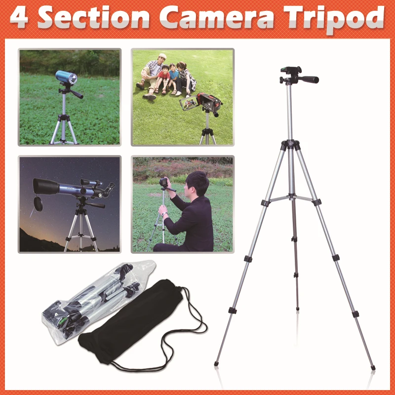 

New Compact Flexible Extendable Tripods 4 Sections 1050mm Universal 1/4 Metal Professional Camera Tripod with Bag Free shipping