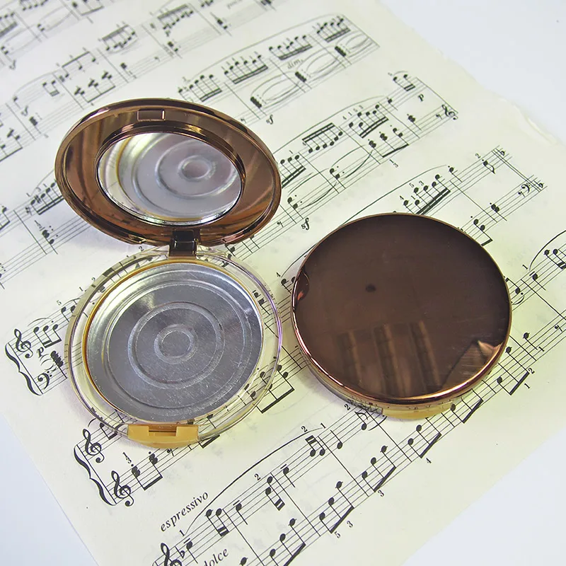 

20pcs/lot Gold Empty Cosmetic Eyeshadow Case with Aluminum Pan mirror Makeup Powder Puff Compact Container Blush Box Flip Cover