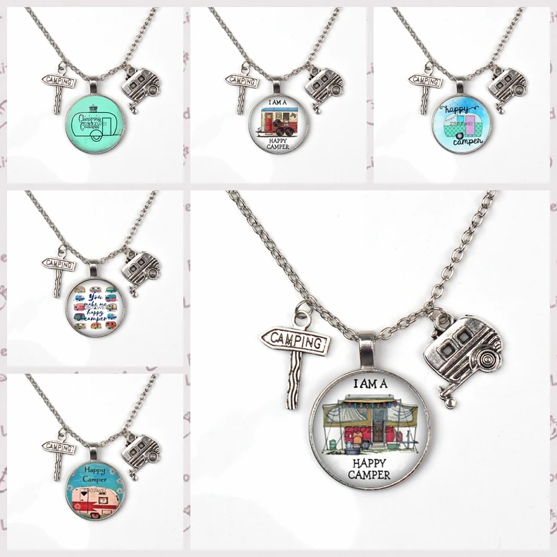 

2019 new fashion cute trailer street sign necklace camper pattern pendant sweater chain bag charm men women clothing accessories