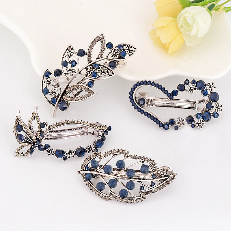 

EASYA 5 Styles Retro Metal Hair Barrettes For Women Vintage Crystal Love Heart Butterfly Leaf Crown Hair Clips For Girls Hairpin