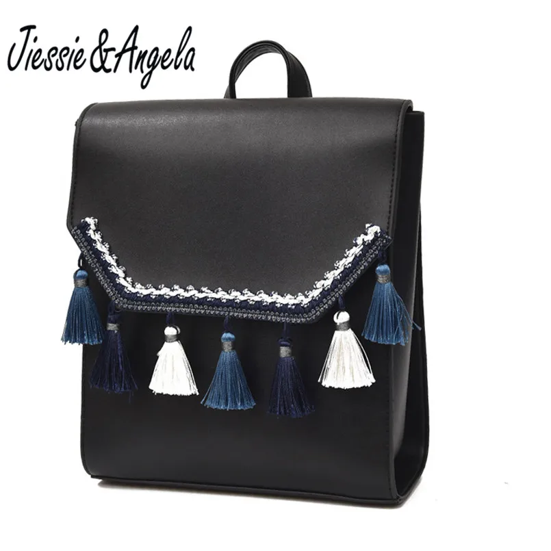 Jiessie Angela Fashion Tassel Backpacks Teenage Girls Backpack High Quality Leather Backpack Women Bag Mochilas Mujer