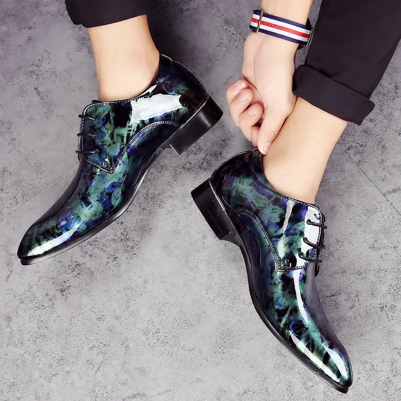 fashion camouflage men patent leather shoes mixed colors italian dress male footwear print flower wedding oxford shoes for men (40)