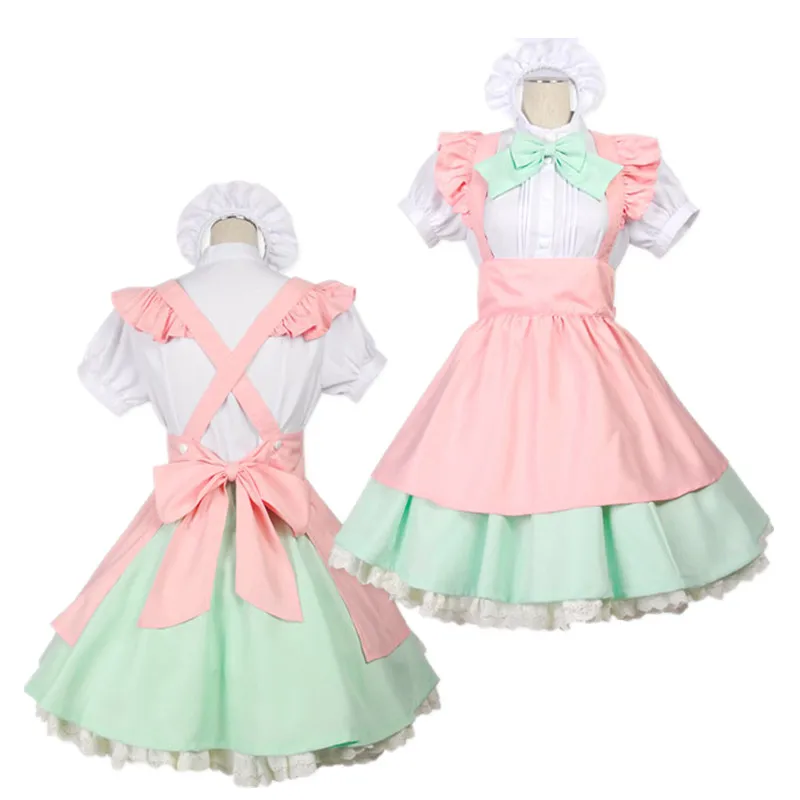

Lolita Dress French Maid Cosplay Costume Women Short Sleeve Shirt Skirt Apron Bow Kit