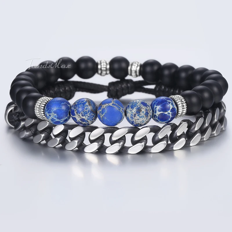 Black Glass Beads Bracelets For Men Loose White Bead Stone Strand Bracelet 2018 Mens Jewelry