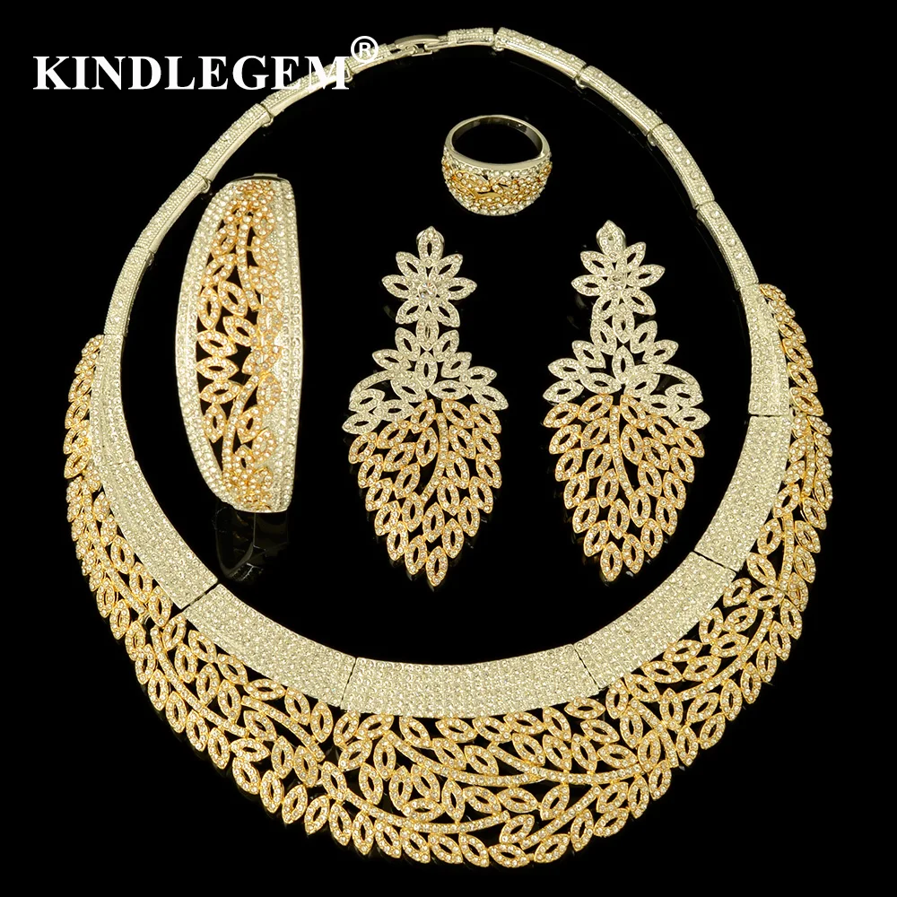 

Kindlegem 2018 Luxury Parure Bijoux Femme Crystal Zircon Jewellry Sets Dubai Silver Gold Color African Nigerian Beads Jewelry