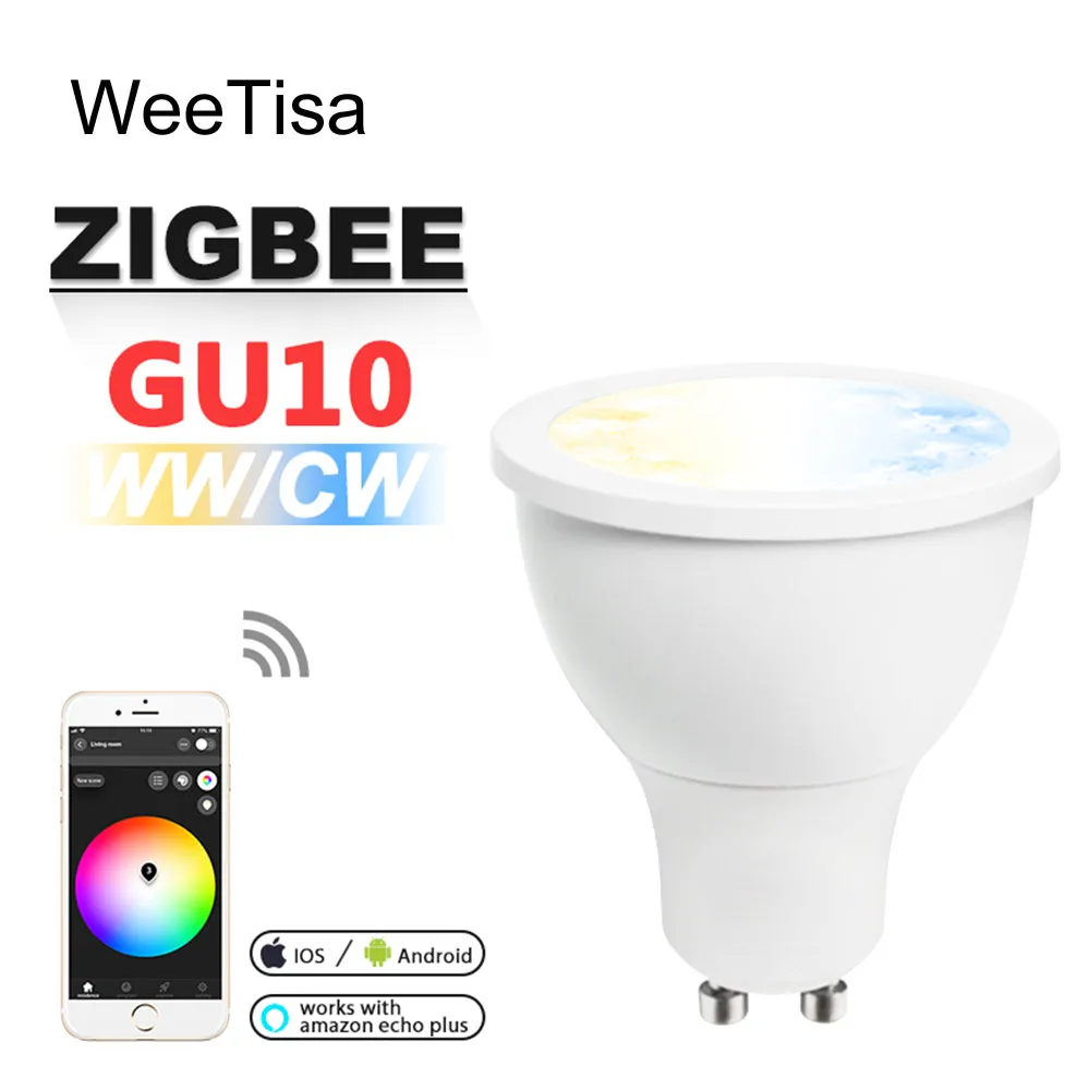 

ZIGBEE GU10 LED Spotlight CCT WW CW 5W ZLL Smart APP Control Bulb Light Dual White AC 110V 220V GU10 LED Spot Light Lamp Alexa
