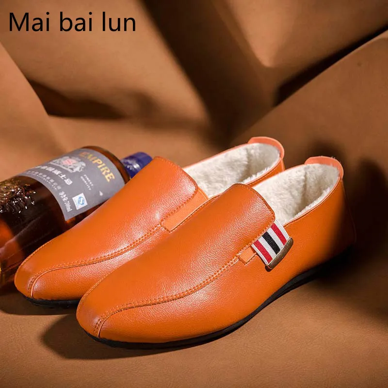 

Mai Bai Lun Winter British Shoes Fashion Men's Shoes Casual Peas Shoes A Lazy Man with Velvet Shoes size 38-44