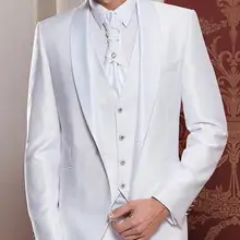 Высокое качество одна кнопка белый жених смокинги Groomsmen свадебное пром костюмы( куртка+ брюки+ жилет+ галстук
