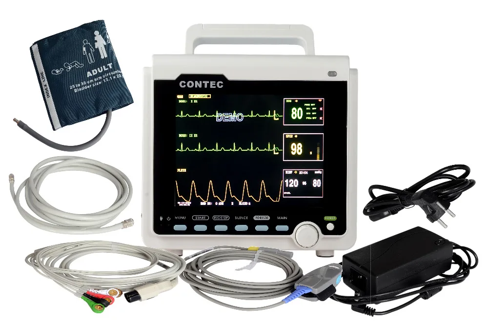 CONTEC ICU/CCU монитор пациента мультипараметрический, ЭКГ+ NIBP+ Частота пульса+ SPO2 CMS6000