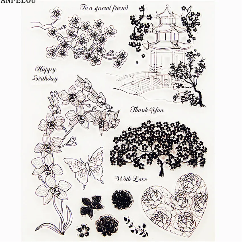 PANFELOU китайские сады прозрачные силиконовые резиновые прозрачные штампы мультфильм для скрапбукинга/DIY Рождество свадебный альбом