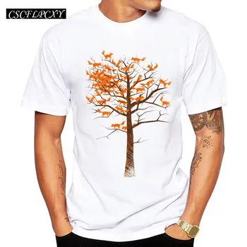 

2018 Fashion Blazing Fox Tree Design Men T shirt Short Sleeve t-shirt Hipster Foxes Cartoon Printed tees Cool TopsCSCFLPCXY