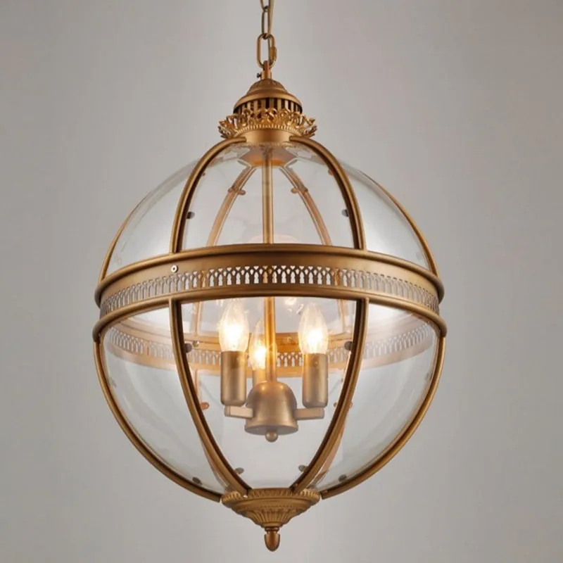 Vintage Loft Chandelier Ceiling Globe Hanging Lamp Iron Glass Round Pendant Lamp Shade Kitchen Fixture Luste Home Lighting E27