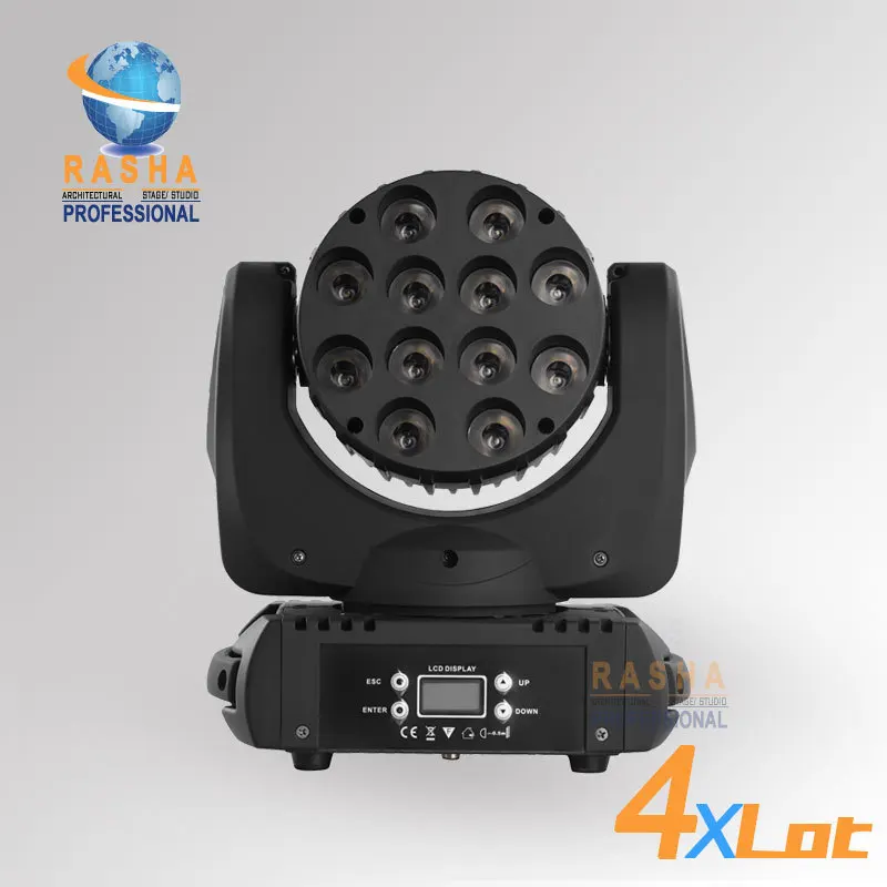

4X LOT High Quality 12*10W 4IN1 Cree RGBW LED Beam Moving Head Light With LCD Display,Powercon DMX IN&OUT With 4in1 Flight case