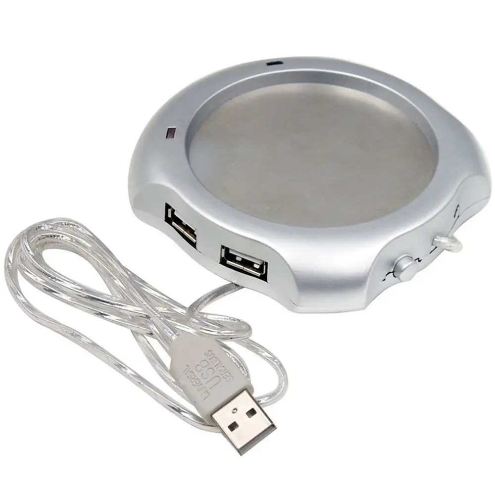 USB грелка, серебряная теплая чашка для чая, кофе, кружка, грелка, USB грелка с 4 usb-портами, концентратор с переключателем вкл/выкл, горячая Распродажа