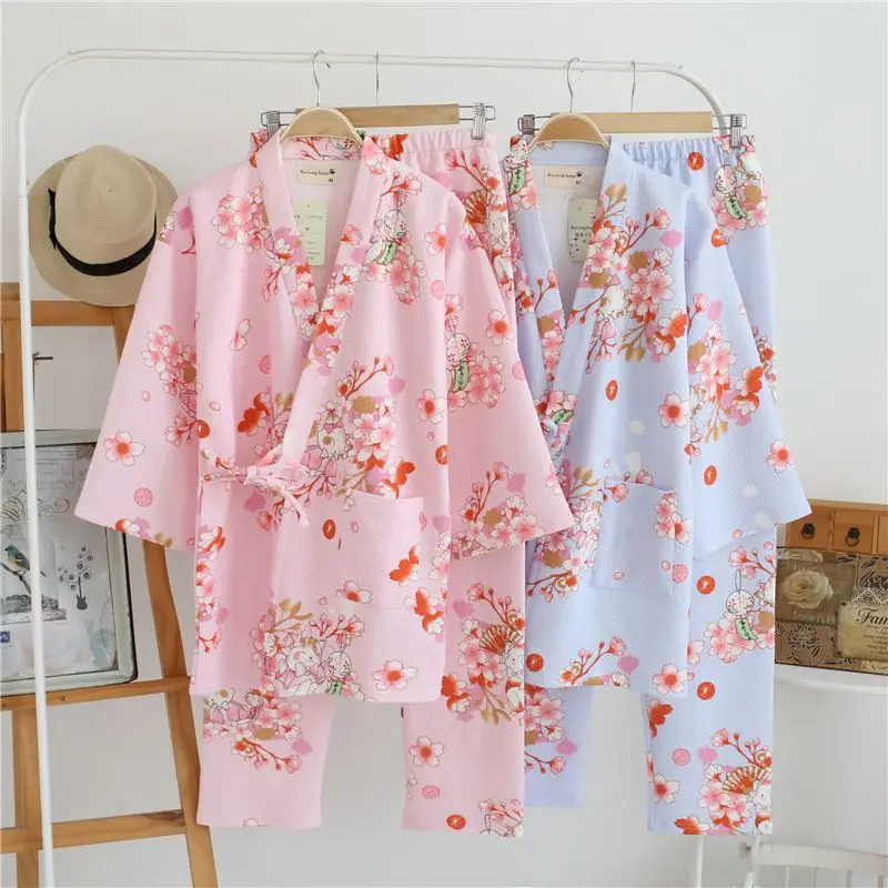 Women Autumn Cotton Kimono Floral Pajamas Japanese Kimono Yukata Japanese Kimono Sleepwea Lounge