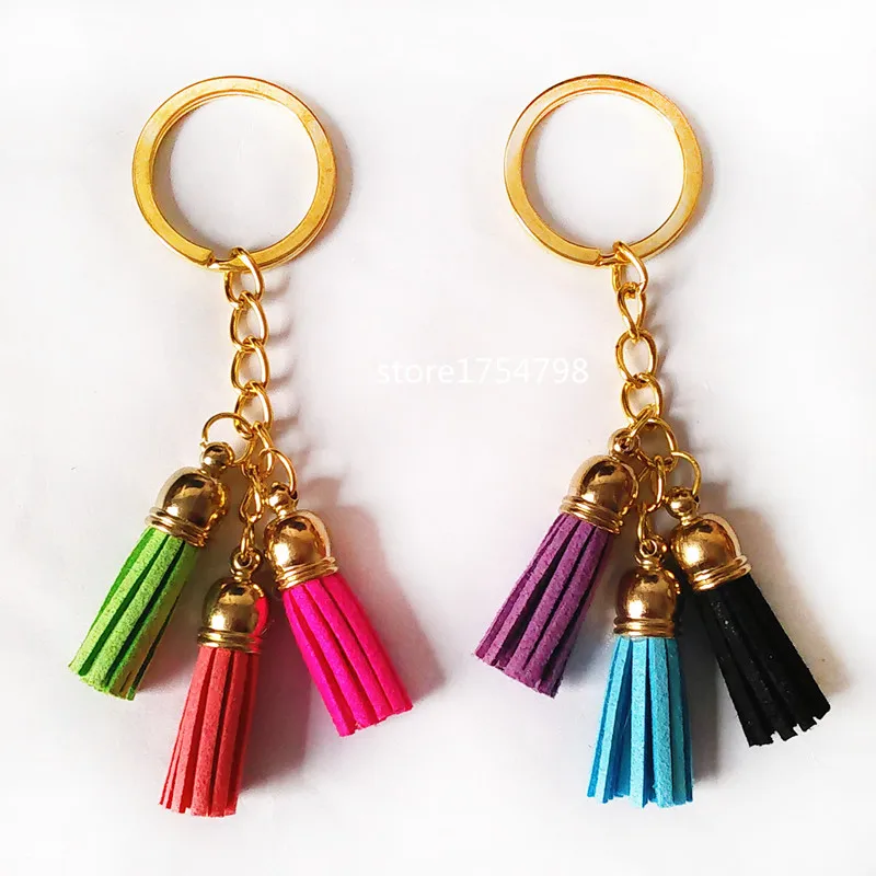 

Fashion Mixed 3 color Superfine Fiber 3 Tassel Keychains Golden Body Key Ring Women Bag Charming Pendant Car Key Holder