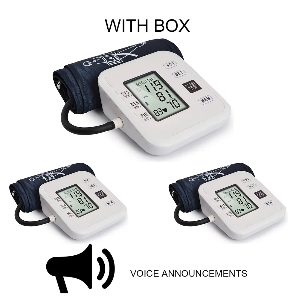 3 компл./лот цифровой монитор кровяного давления измерение сердечного ритма медицинское оборудование прибор для оздоровительного массажа тонометр - Цвет: with voice with box
