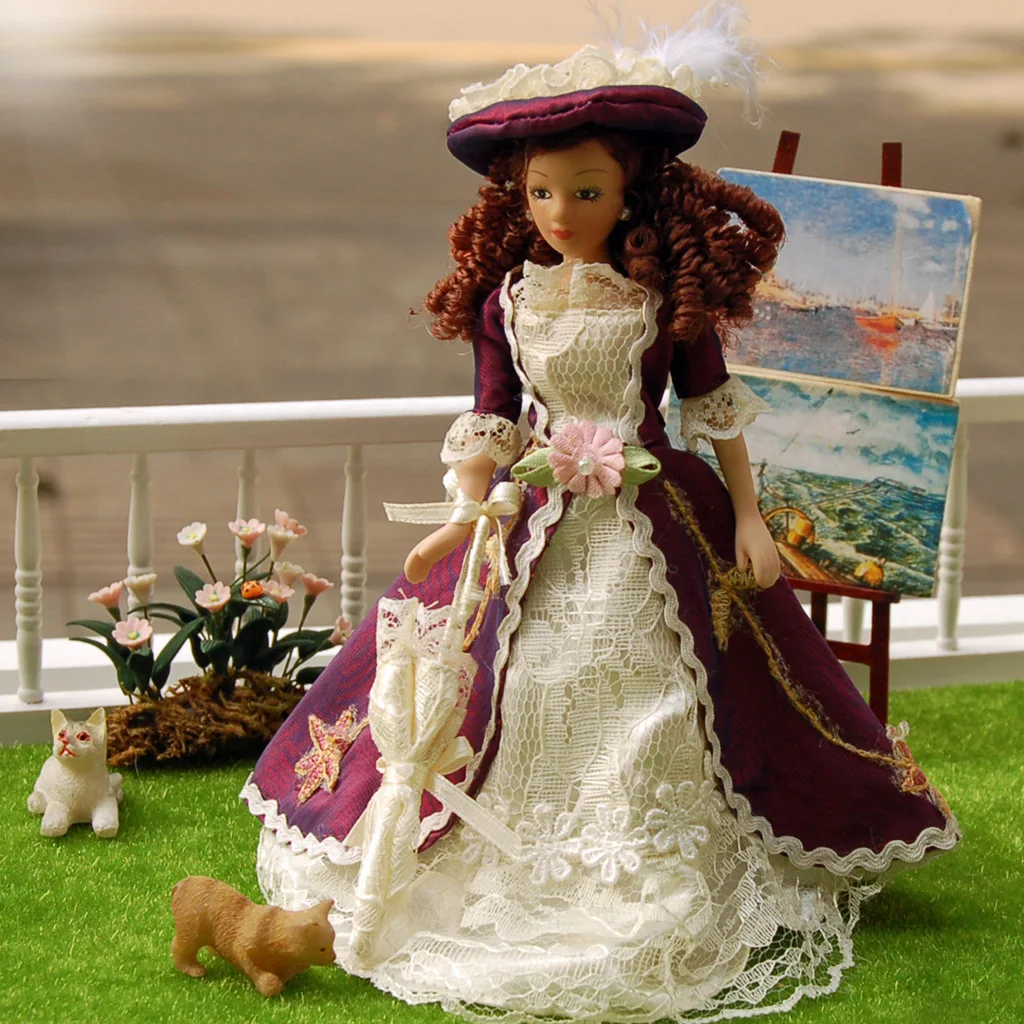 1/12 Classical Lady with Hat Dollhouse Miniature Porcelain Dolls