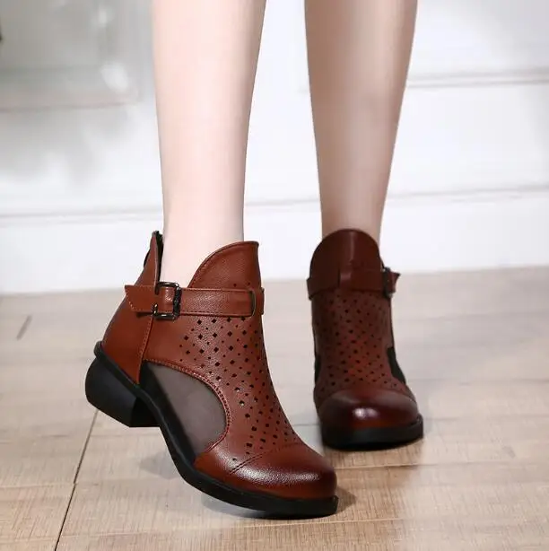 Г., Новая модная женская обувь летние сандалии женская обувь из сетчатого материала на квадратном каблуке с пряжкой, aa0475 - Цвет: brown