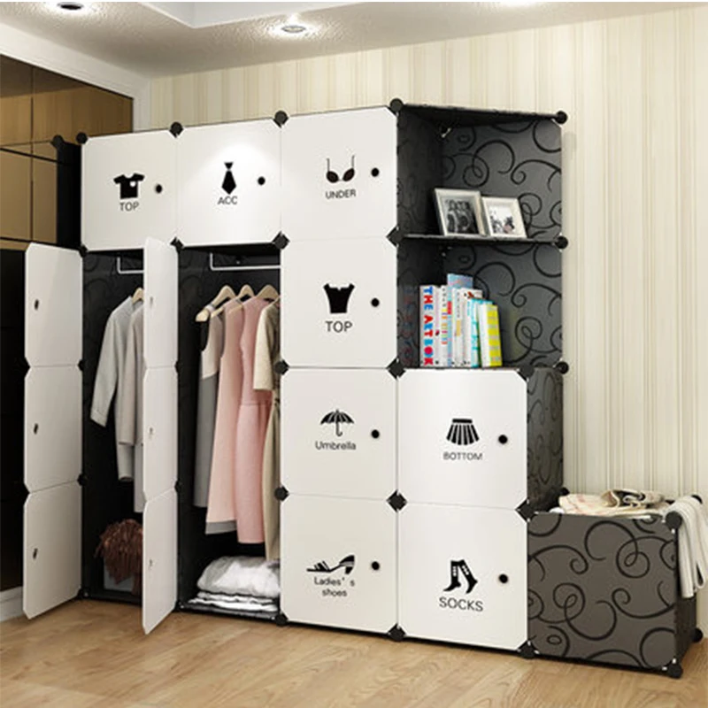 DIY Bedroom Wardrobe Storage Simple Furniture Fold Portable Storage Cabinet Assembly Rack Multi-grid Wardrobe Thickening