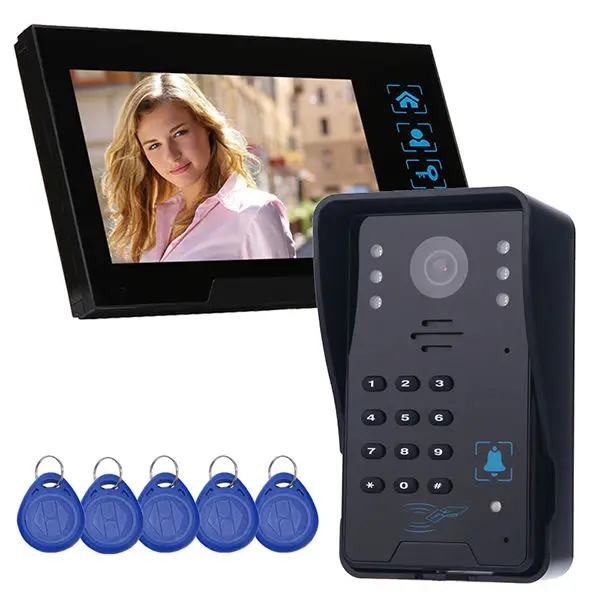 Saful 7\LCD Video Door Phone Night Vision video intercom Camera with RFID Keyfobs Password Keypad Access Control code unlock