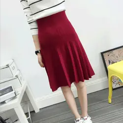 Высокое качество Новый сексуальный Для женщин вязаная юбка осень-зима одноцветное Высокая Талия Миди-юбки онлайн плиссированные юбки
