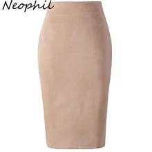 Neophil 2018 Winter Women Suede Midi Pencil Skirt High Waist Gray Pink XXL Sexy Style Stretch