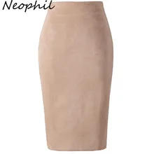 Neophil 2020 Summer Women Suede Midi Pencil Skirt High Waist Gray Pink XXL Sexy Style Stretch