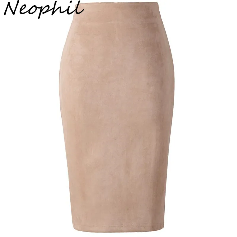 Neophil 2021 Summer Women Suede Midi Pencil Skirt High Waist Gray Pink XXL Sexy Style Stretch Wrap Ladies Office Work Saia S1009