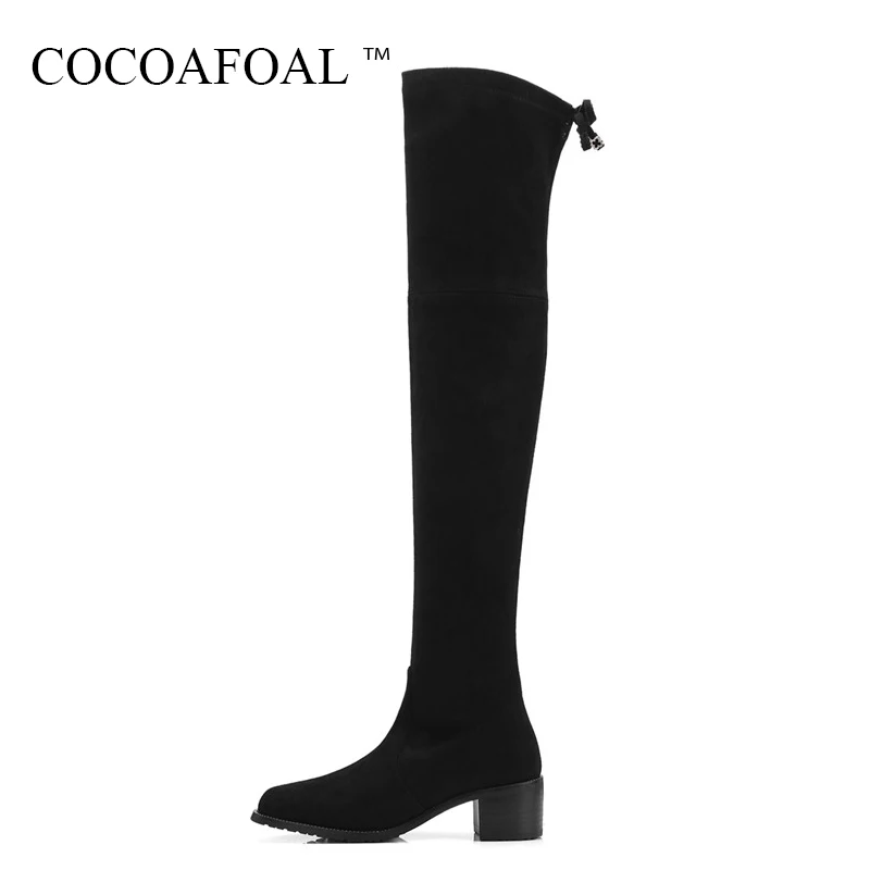 

COCOAFOAL Winter Genuine Leather Over The Knee Boots Woman Chelsea Thigh High Boots Sexy Fashion Black High Heeled Shoes 2018